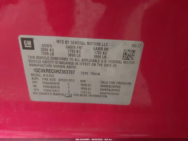1GCVKREC6HZ363787 Chevrolet l83 - sidi: spark ignited direct injection, vvt: variable valve timing, afm, e85 max, alum