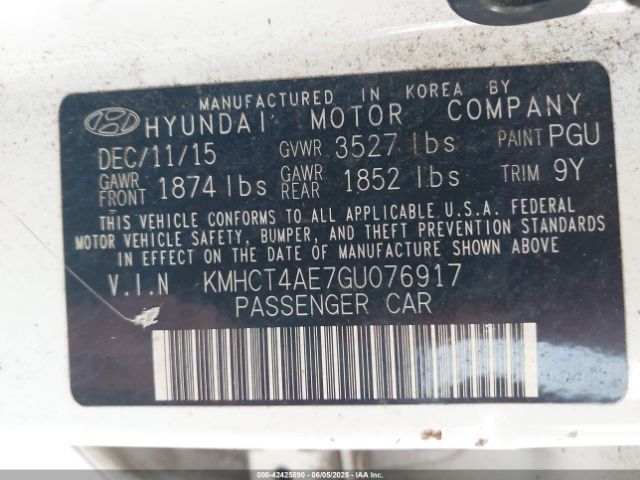 KMHCT4AE7GU076917 Hyundai ACCENT SE