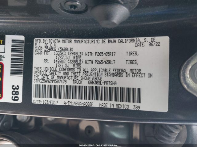 2022 TOYOTA TACOMA 3TMCZ5AN2NM507478 Photo 8