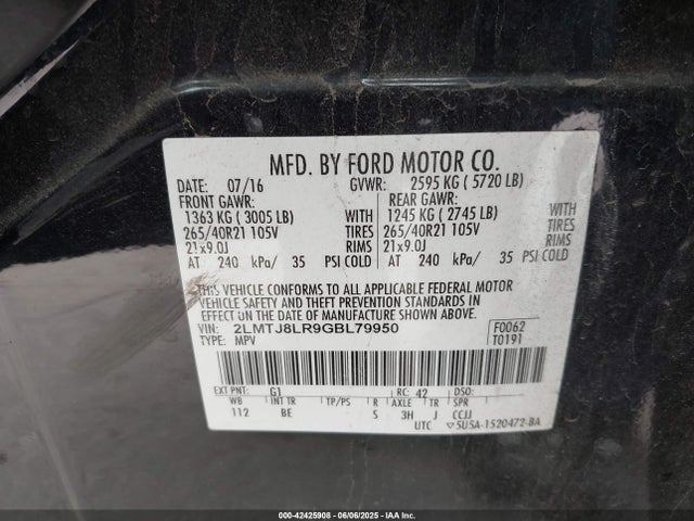 Lincoln MKX 2016 2LMTJ8LR9GBL79950 Image 9