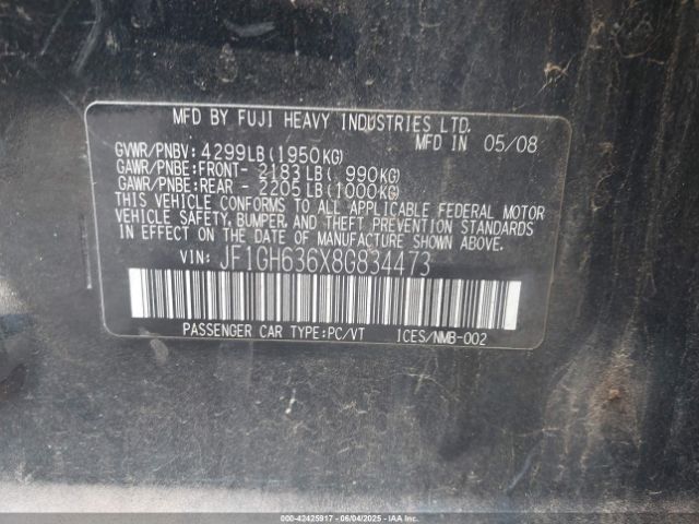 2008 SUBARU IMPREZA OUTBACK SPORT JF1GH636X8G834473 Photo 8