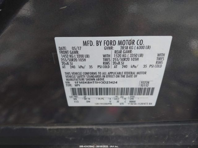 2017 FORD EXPLORER 1FM5K8HT5HGD23424 Photo 8