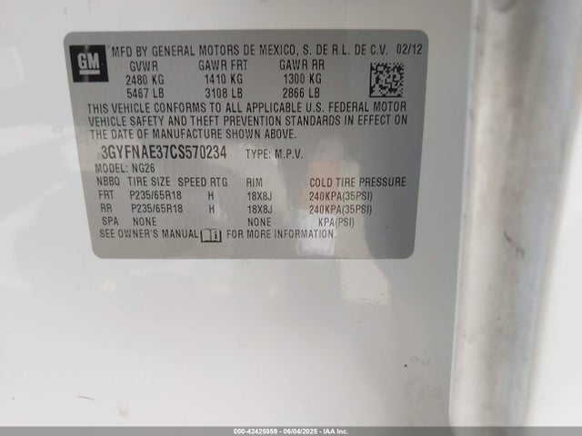 2012 CADILLAC SRX 3GYFNAE37CS570234 Photo 8