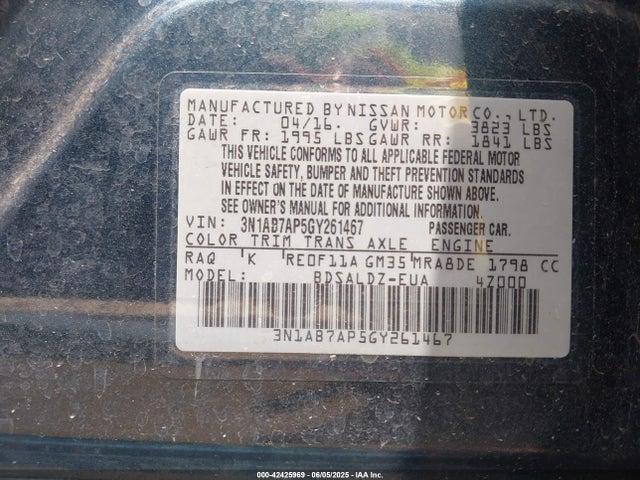 3N1AB7AP5GY261467 Nissan 2016