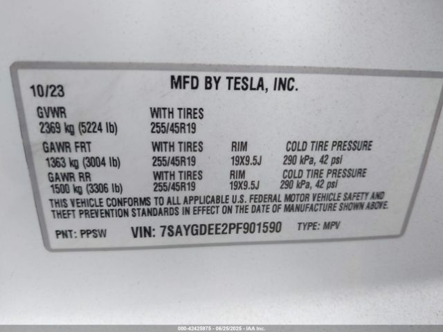 2023 TESLA MODEL Y 7SAYGDEE2PF901590 Photo 8