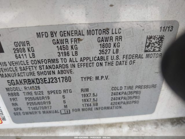 5GAKRBKD3EJ231780 Buick Enclave Leather