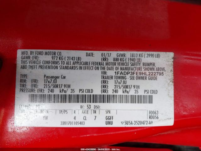 1FADP3FE9HL222795 Ford 1.0l gtdi