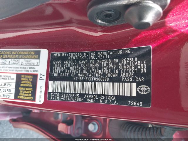 4T1BF1FKXFU900889 Toyota 2ar-fe