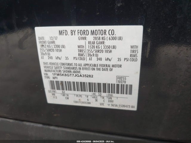 1FM5K8GT7JGA35282 Ford 3.5l gtdi