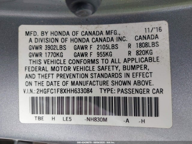 Honda Civic Ex-l 2017 2HGFC1F8XHH633084 Image 9