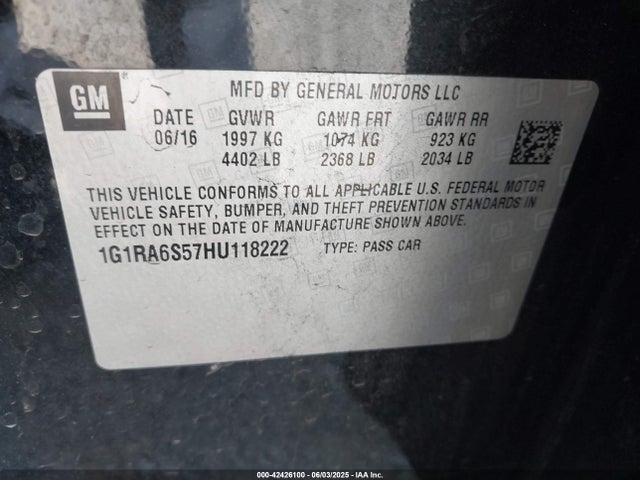 1G1RA6S57HU118222 Chevrolet l3a - di: direct injectio, vvt: variable valve timing, hybrid, gen 1