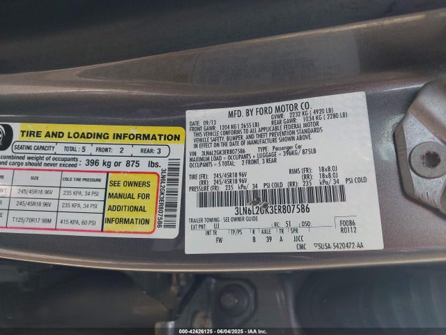 3LN6L2GK3ER807586 Lincoln MKZ