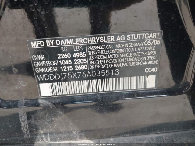 2006 MERCEDES-BENZ CLS 500 WDDDJ75X76A035513 Photo 8