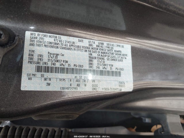 1FADP3F22EL373074 Ford FOCUS SE