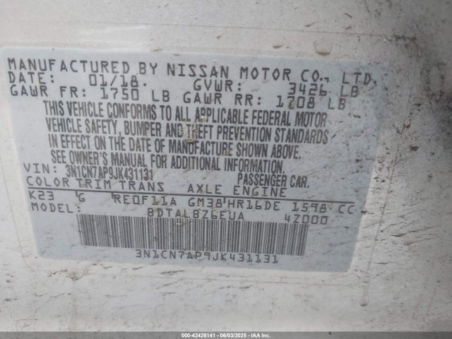 3N1CN7AP9JK431131 Nissan 2018