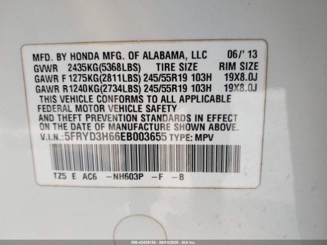5FRYD3H66EB003655 Acura Mdx Technology Pkg W/entertainment Pkg