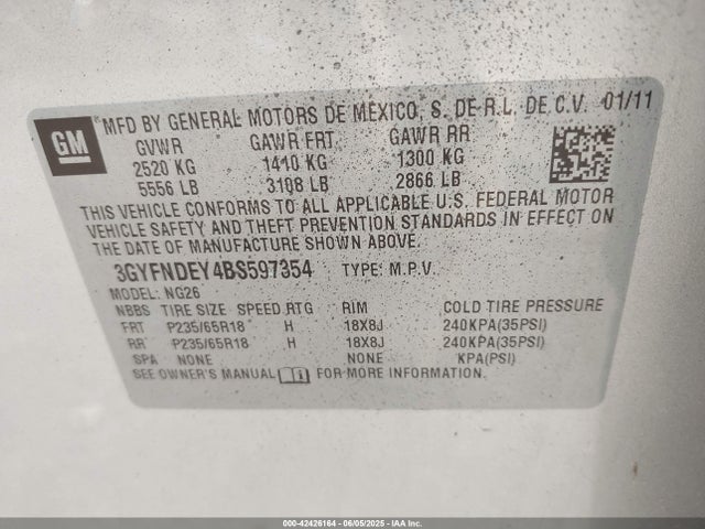 2011 CADILLAC SRX 3GYFNDEY4BS597354 Photo 8