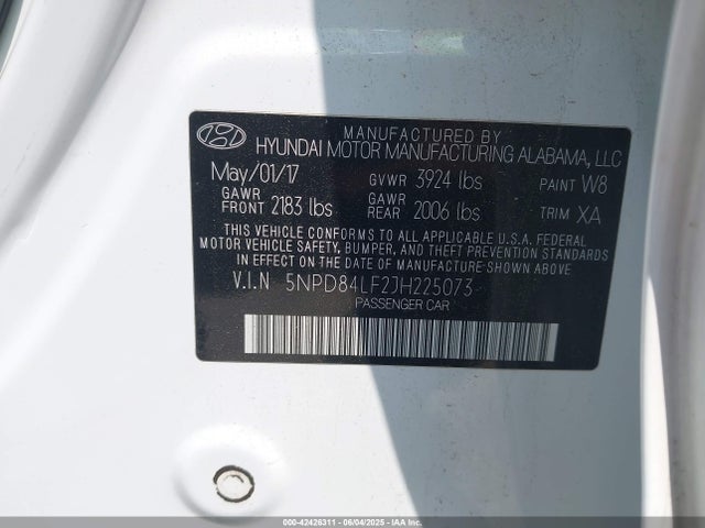 5NPD84LF2JH225073 Hyundai ELANTRA SEL