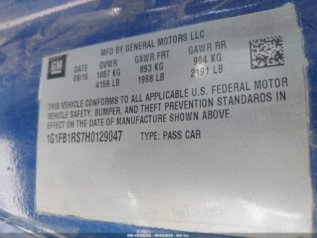 1G1FB1RS7H0129047 Chevrolet lgx - di: direct injection, vvt: variable valve timing, alum, gen 2