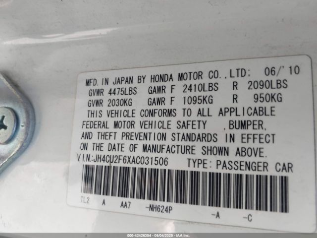 2010 ACURA TSX JH4CU2F6XAC031506 Photo 8