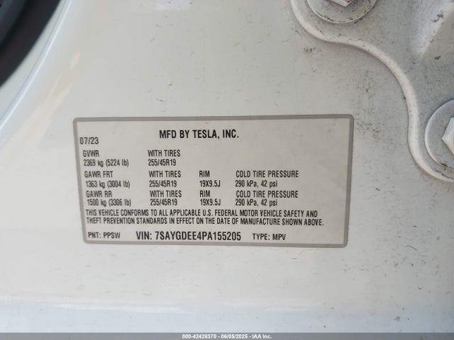 2023 TESLA MODEL Y 7SAYGDEE4PA155205 Photo 8