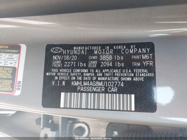 2021 HYUNDAI ELANTRA KMHLM4AG8MU102774 Photo 8