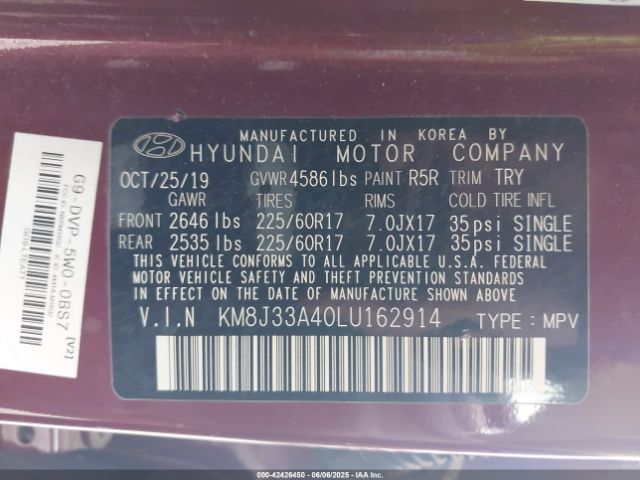 2020 HYUNDAI TUCSON KM8J33A40LU162914 Photo 8