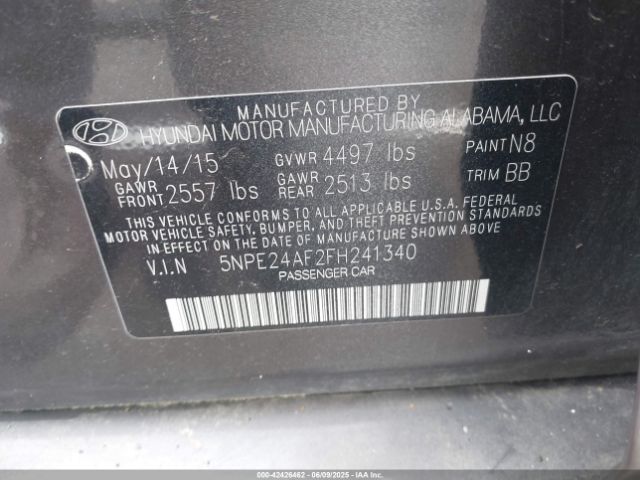 5NPE24AF2FH241340 Hyundai SONATA SE