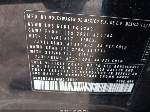 Volkswagen Tiguan 2021 3VV3B7AX2MM013557 Image 9