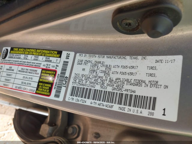 5TFCZ5AN6HX121662 Toyota 2gr-fks