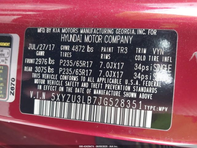 5XYZU3LB7JG528351 Hyundai Santa Fe Sport 2.4l