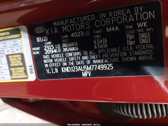 KNDJ23AU5M7749925 KIA mpi nu