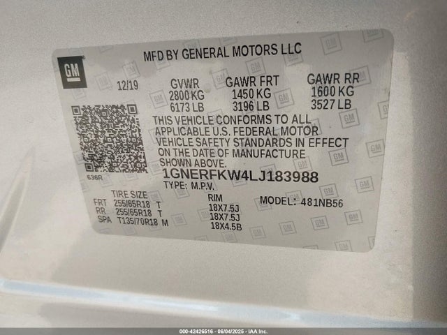 Продажа на аукционе авто 2020 Chevrolet Traverse Fwd Ls, vin: 1GNERFKW4LJ183988, номер лота: 42426516