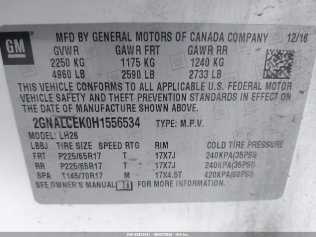 2GNALCEK0H1556534 Chevrolet EQUINOX LT