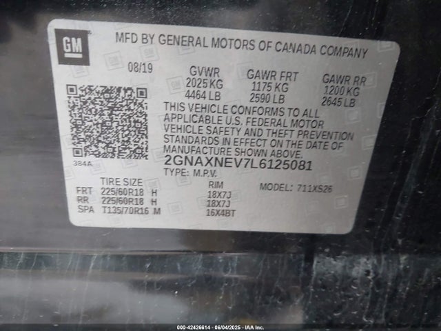 2GNAXNEV7L6125081 Chevrolet lyx - direct injection, vvt, fgt, turbo, alum, gen1