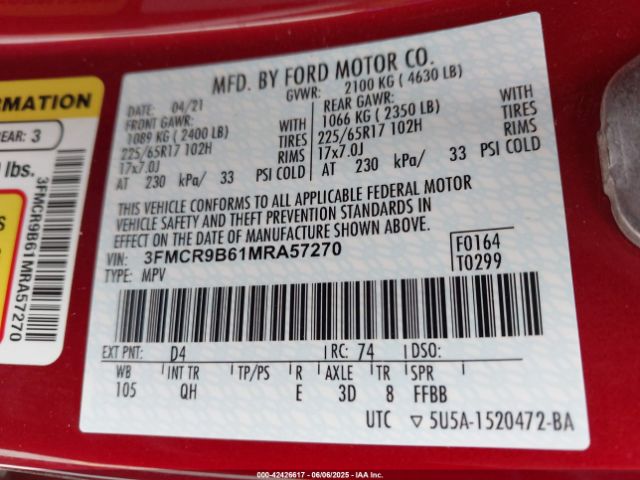 3FMCR9B61MRA57270 Ford Bronco Sport Big Bend