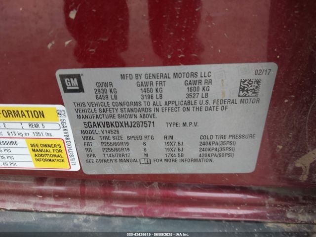2017 BUICK ENCLAVE 5GAKVBKDXHJ287571 Photo 8