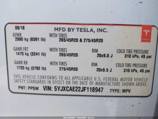 2018 TESLA MODEL X 5YJXCAE22JF118947 Photo 8