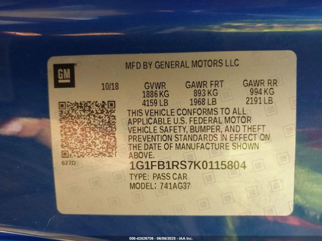 2019 CHEVROLET CAMARO 1G1FB1RS7K0115804 Photo 8