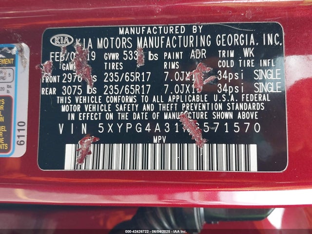 5XYPG4A31KG571570 KIA gdi theta-ii