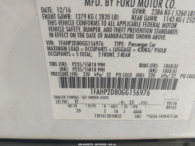 1FAHP2D80GG156976 Ford 2016