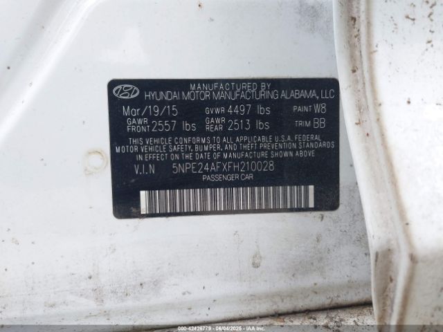 5NPE24AFXFH210028 Hyundai SONATA SE