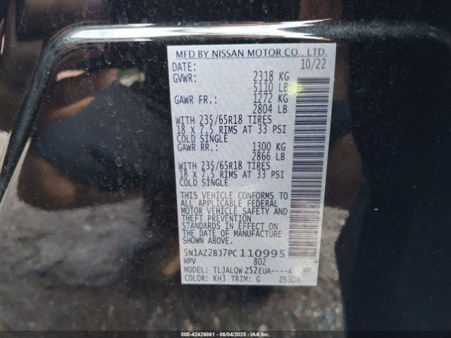 5N1AZ2BJ7PC110995 Nissan Murano Sv Fwd
