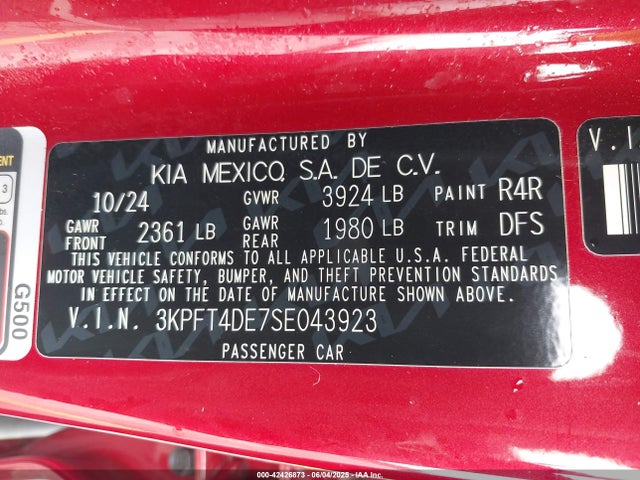 3KPFT4DE7SE043923 KIA K4 Lxs