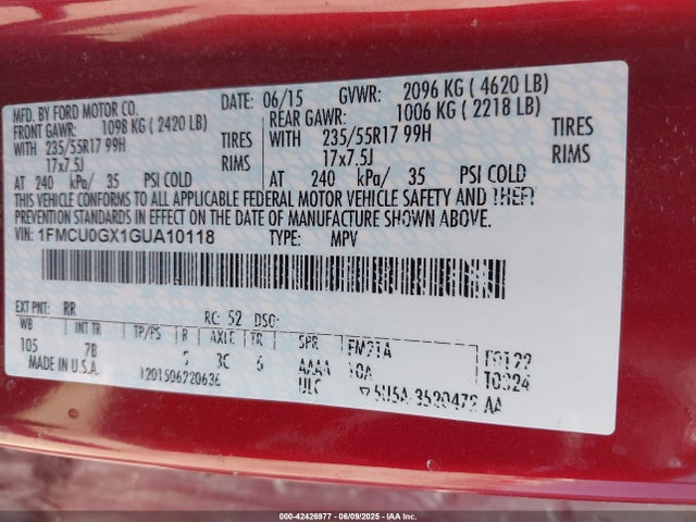 1FMCU0GX1GUA10118 Ford 2016