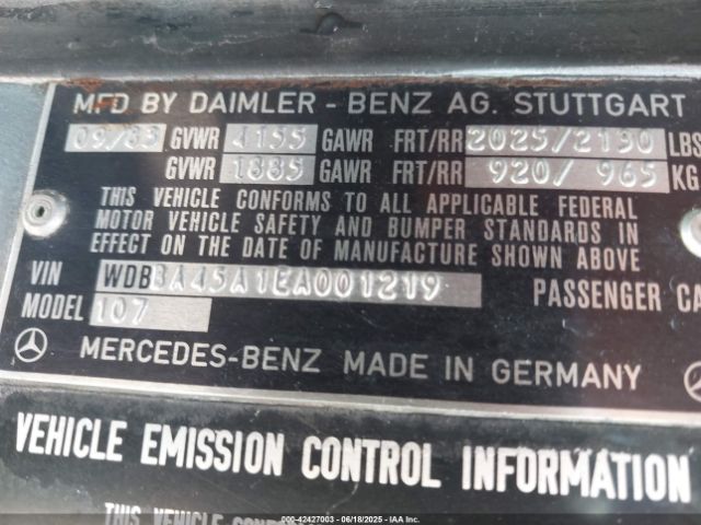 1984 MERCEDES-BENZ 380 WDBBA45A1EA001219 Photo 8
