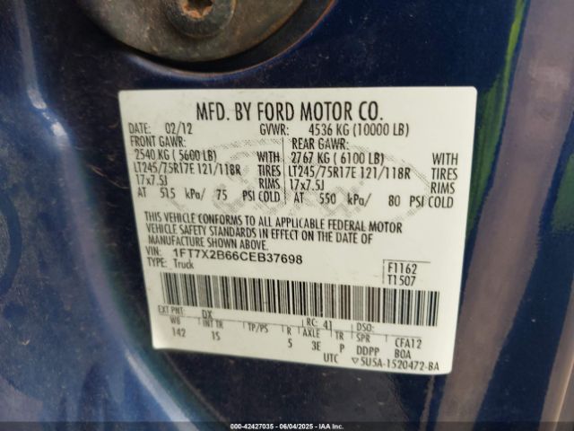 2012 FORD F-250 1FT7X2B66CEB37698 Photo 8