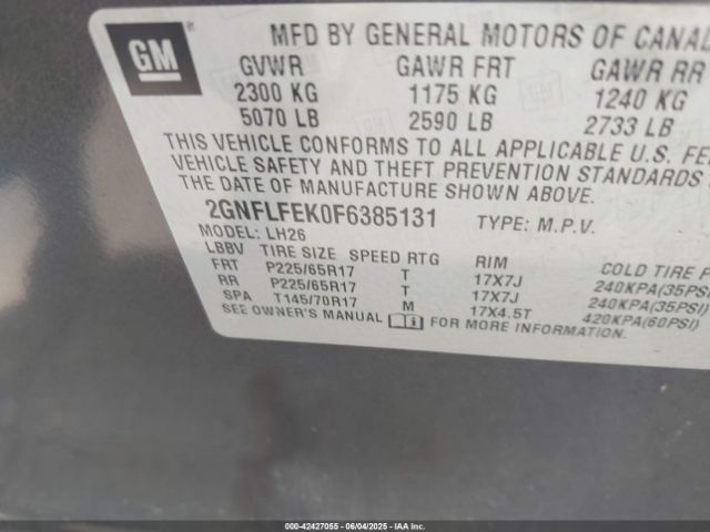 2GNFLFEK0F6385131 Chevrolet EQUINOX 1LT