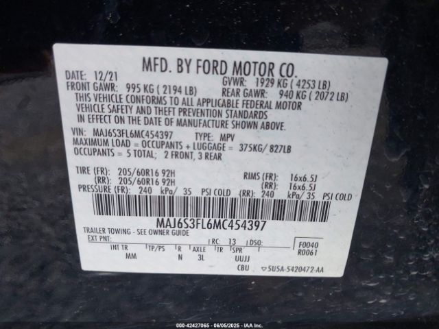 2021 FORD ECOSPORT MAJ6S3FL6MC454397 Photo 8