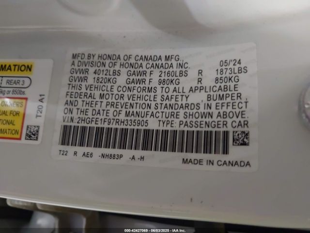 2HGFE1F97RH335905 Honda l15b7